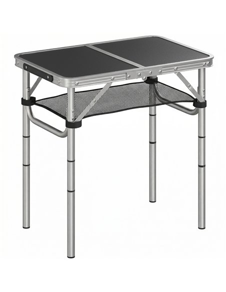 Outsunny 2ft Folding Camping Table, Picnic Table with Mesh Storage Layer, 4 Adjustable Heights and Carrying Handle, Black - pic 203012 | FastDaddyshop