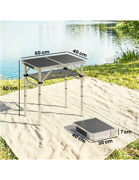 Outsunny 2ft Folding Camping Table, Picnic Table with Mesh Storage Layer, 4 Adjustable Heights and Carrying Handle, Black - pic 203014 | FastDaddyshop