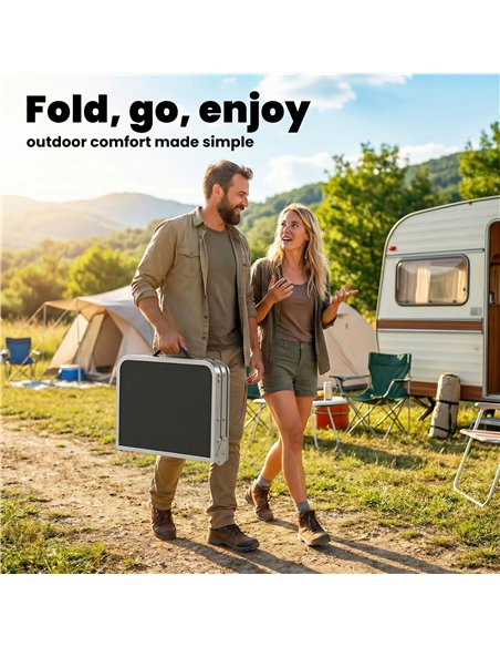 Outsunny 2ft Folding Camping Table, Picnic Table with Mesh Storage Layer, 4 Adjustable Heights and Carrying Handle, Black - pic 203015 | FastDaddyshop