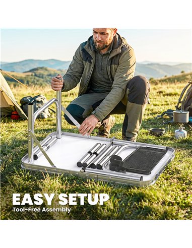 Outsunny 2ft Folding Camping Table, Picnic Table with Mesh Storage Layer, 4 Adjustable Heights and Carrying Handle, Black