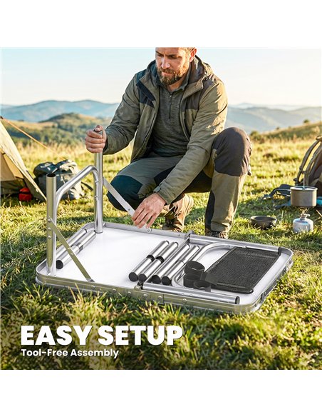 Outsunny 2ft Folding Camping Table, Picnic Table with Mesh Storage Layer, 4 Adjustable Heights and Carrying Handle, Black - pic 203019 | FastDaddyshop