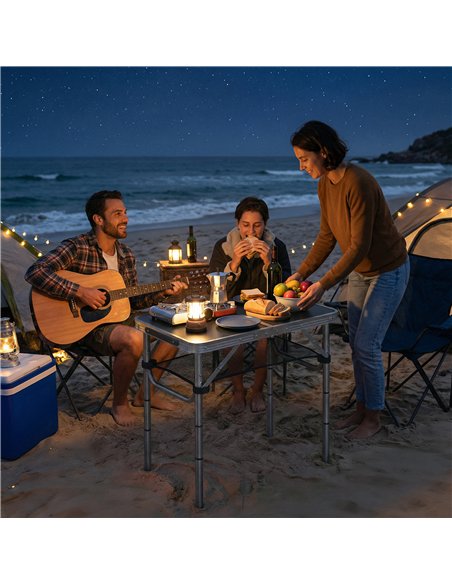 Outsunny 2ft Folding Camping Table, Picnic Table with Mesh Storage Layer, 4 Adjustable Heights and Carrying Handle, Black - pic 203020 | FastDaddyshop