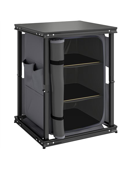 Outsunny Camping Camping Cupboards, Folding Portable Kitchen Table with 3-Tier Storage, Black - pic 203021 | FastDaddyshop