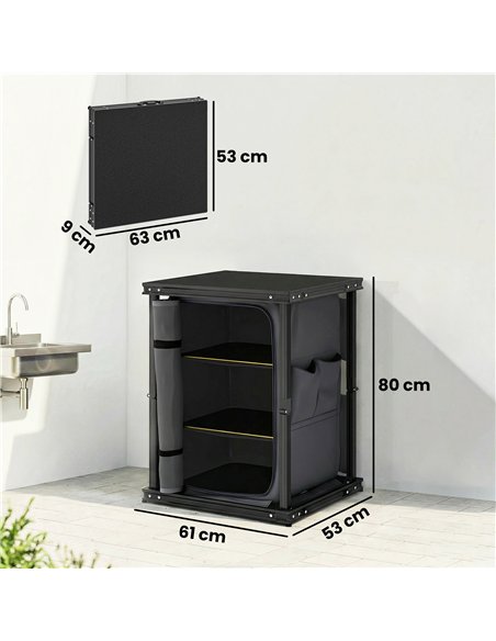 Outsunny Camping Camping Cupboards, Folding Portable Kitchen Table with 3-Tier Storage, Black - pic 203023 | FastDaddyshop