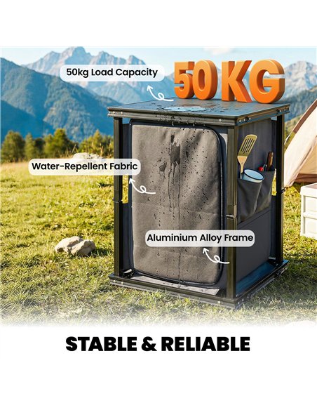 Outsunny Camping Camping Cupboards, Folding Portable Kitchen Table with 3-Tier Storage, Black - pic 203025 | FastDaddyshop