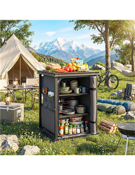 Outsunny Camping Camping Cupboards, Folding Portable Kitchen Table with 3-Tier Storage, Black - pic 203029 | FastDaddyshop