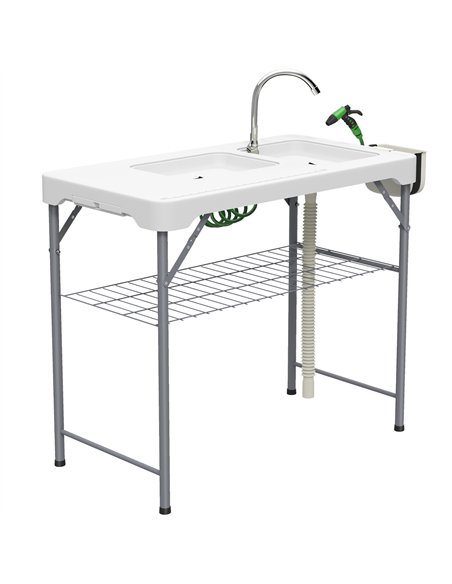 Outsunny Folding Fish Cleaning Table with Sinks, Portable Camping Sink Table with Faucet, Drainage Hose - pic 203030 | FastDaddyshop