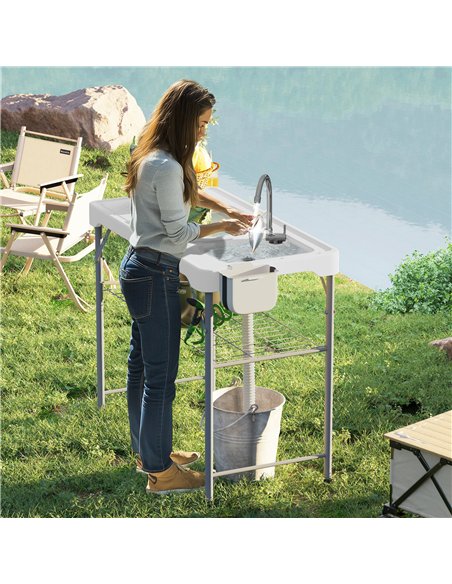 Outsunny Folding Fish Cleaning Table with Sinks, Portable Camping Sink Table with Faucet, Drainage Hose - pic 203031 | FastDaddyshop