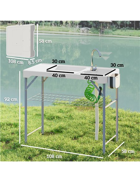 Outsunny Folding Fish Cleaning Table with Sinks, Portable Camping Sink Table with Faucet, Drainage Hose - pic 203032 | FastDaddyshop