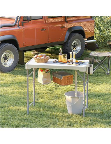 Outsunny Folding Fish Cleaning Table with Sinks, Portable Camping Sink Table with Faucet, Drainage Hose
