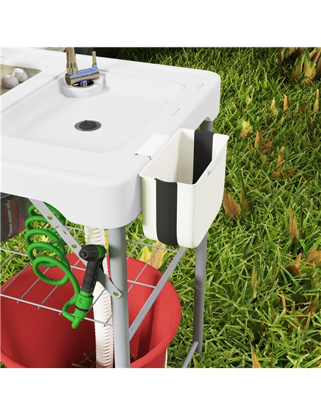 Outsunny Folding Fish Cleaning Table with Sinks, Portable Camping Sink Table with Faucet, Drainage Hose - pic 203038 | FastDaddyshop