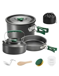 Outsunny Camping Cookware Set for 2-3 People, Ultralight Aluminium Camping Cooking Kit with Anti-Scald Handles, Grey
