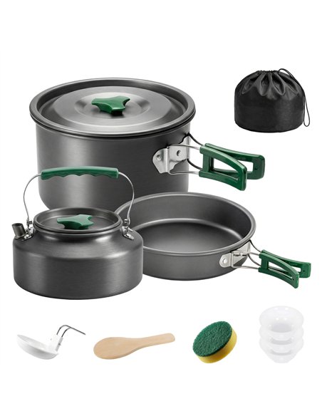 Outsunny Camping Cookware Set for 2-3 People, Ultralight Aluminium Camping Cooking Kit with Anti-Scald Handles, Grey - pic 203057 | FastDaddyshop