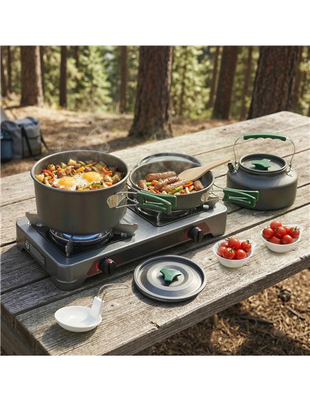 Outsunny Camping Cookware Set for 2-3 People, Ultralight Aluminium Camping Cooking Kit with Anti-Scald Handles, Grey - pic 203058 | FastDaddyshop