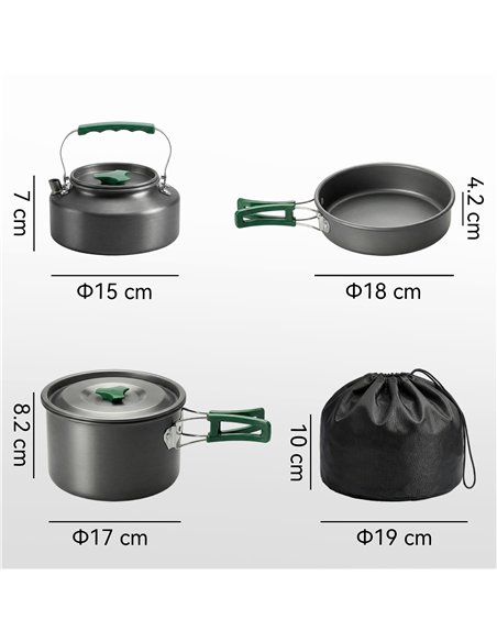 Outsunny Camping Cookware Set for 2-3 People, Ultralight Aluminium Camping Cooking Kit with Anti-Scald Handles, Grey - pic 203059 | FastDaddyshop