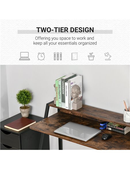 HOMCOM Computer Writing Desk with Storage Shelf, Rustic Brown - pic 20306 | FastDaddyshop