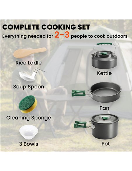 Outsunny Camping Cookware Set for 2-3 People, Ultralight Aluminium Camping Cooking Kit with Anti-Scald Handles, Grey - pic 203060 | FastDaddyshop