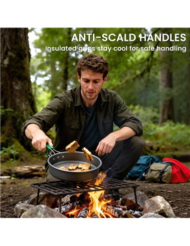 Outsunny Camping Cookware Set for 2-3 People, Ultralight Aluminium Camping Cooking Kit with Anti-Scald Handles, Grey