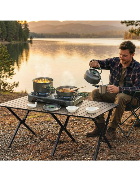 Outsunny Camping Cookware Set for 2-3 People, Ultralight Aluminium Camping Cooking Kit with Anti-Scald Handles, Grey - pic 203065 | FastDaddyshop