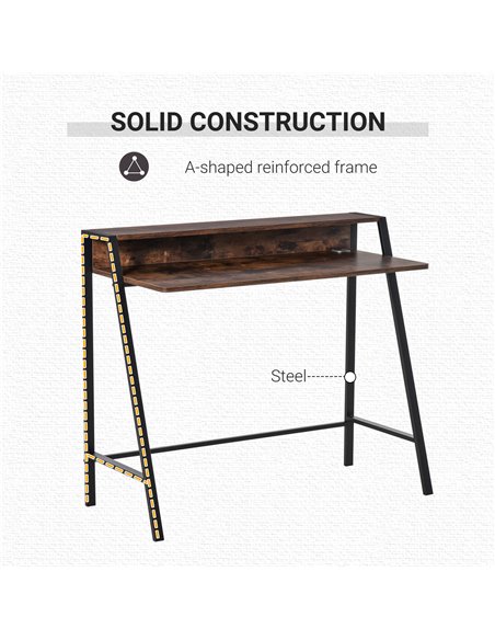 HOMCOM Writing Desk Computer Table Home Office PC Laptop Workstation Storage Shelf Color Rustic Brown - pic 20307 | FastDaddyshop