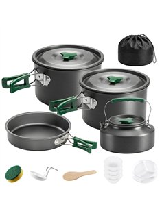 Outsunny Camping Cookware Set for 4-5 People, Lightweight Aluminium Camping Cooking Kit with Anti-Scald Handles, Grey