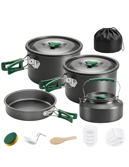 Outsunny Camping Cookware Set for 4-5 People, Lightweight Aluminium Camping Cooking Kit with Anti-Scald Handles, Grey - pic 203075 | FastDaddyshop