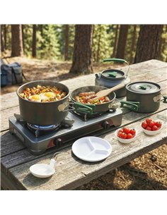 Outsunny Camping Cookware Set for 4-5 People, Lightweight Aluminium Camping Cooking Kit with Anti-Scald Handles, Grey 2