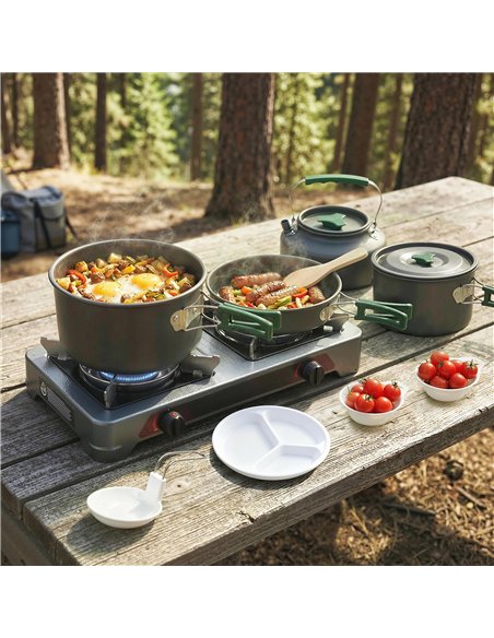 Outsunny Camping Cookware Set for 4-5 People, Lightweight Aluminium Camping Cooking Kit with Anti-Scald Handles, Grey - pic 203076 | FastDaddyshop