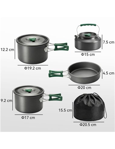 Outsunny Camping Cookware Set for 4-5 People, Lightweight Aluminium Camping Cooking Kit with Anti-Scald Handles, Grey
