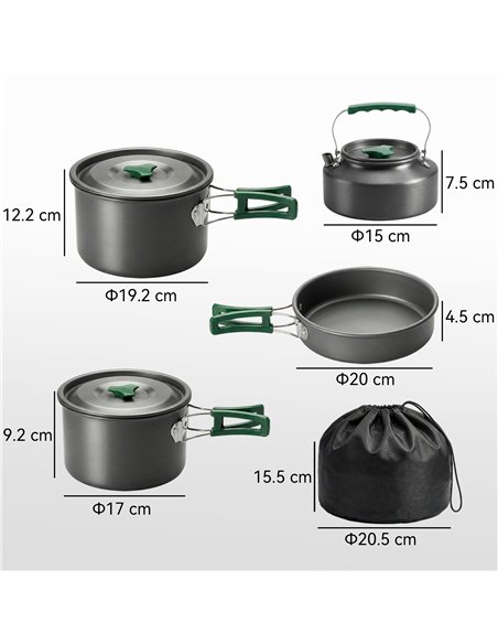 Outsunny Camping Cookware Set for 4-5 People, Lightweight Aluminium Camping Cooking Kit with Anti-Scald Handles, Grey - pic 203077 | FastDaddyshop