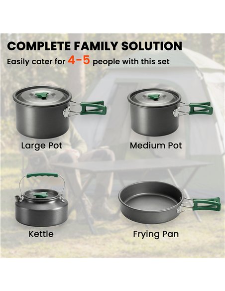 Outsunny Camping Cookware Set for 4-5 People, Lightweight Aluminium Camping Cooking Kit with Anti-Scald Handles, Grey - pic 203078 | FastDaddyshop