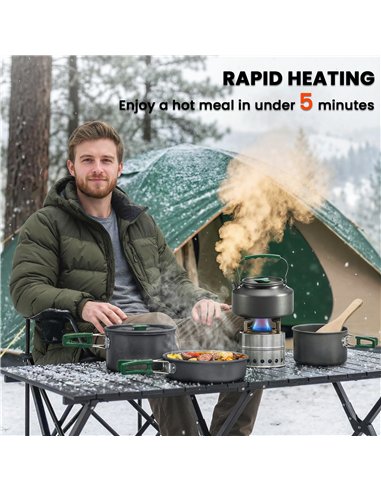 Outsunny Camping Cookware Set for 4-5 People, Lightweight Aluminium Camping Cooking Kit with Anti-Scald Handles, Grey