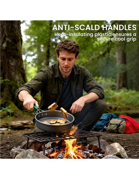 Outsunny Camping Cookware Set for 4-5 People, Lightweight Aluminium Camping Cooking Kit with Anti-Scald Handles, Grey - pic 203082 | FastDaddyshop