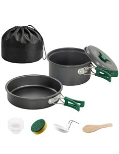 Outsunny Camping Cookware Set, 8-Piece Ultralight Camping Cooking Kit with Anti-Scald Handles, Grey