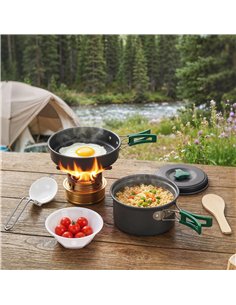Outsunny Camping Cookware Set, 8-Piece Ultralight Camping Cooking Kit with Anti-Scald Handles, Grey 2