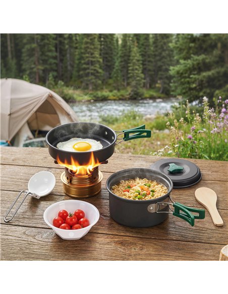 Outsunny Camping Cookware Set, 8-Piece Ultralight Camping Cooking Kit with Anti-Scald Handles, Grey - pic 203085 | FastDaddyshop