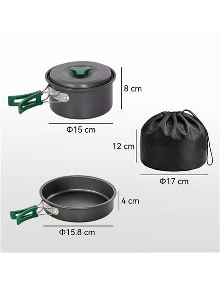 Outsunny Camping Cookware Set, 8-Piece Ultralight Camping Cooking Kit with Anti-Scald Handles, Grey - pic 203086 | FastDaddyshop