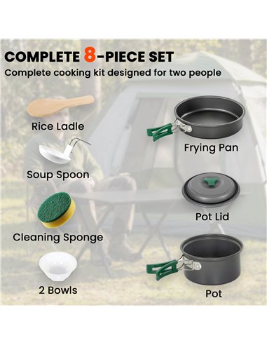 Outsunny Camping Cookware Set, 8-Piece Ultralight Camping Cooking Kit with Anti-Scald Handles, Grey