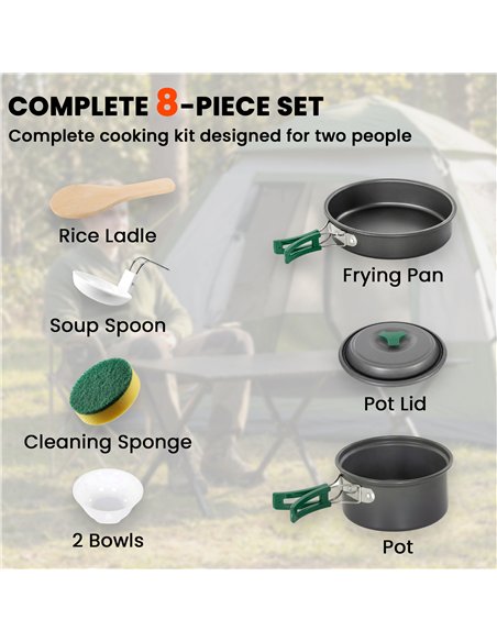 Outsunny Camping Cookware Set, 8-Piece Ultralight Camping Cooking Kit with Anti-Scald Handles, Grey - pic 203087 | FastDaddyshop
