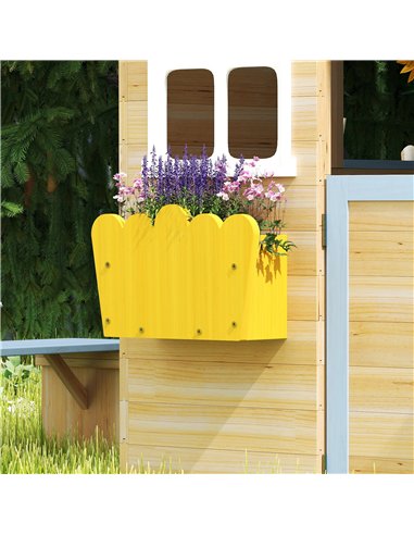 Outsunny Wooden Playhouse, Wendy House with Door, Bench, Flowerpot Holder, for Ages 3-7 Years, Blue