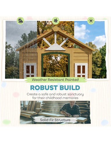 AIYAPLAY Outdoor Kids Playhouse, Wooden Wendy House with Door, 3 Windows, 2 Flower Boxes for Garden, Indoor Playroom