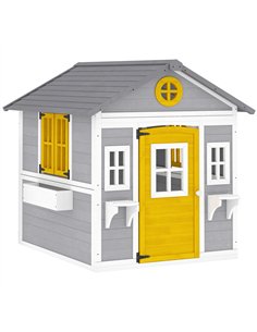 Outsunny Wooden Playhouse with Doors, Windows, Plant Pots, Boxes, for 3-8 Years - Grey