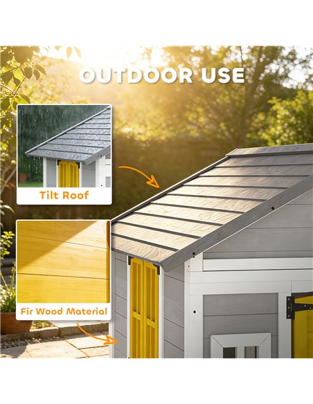Outsunny Wooden Playhouse with Doors, Windows, Plant Pots, Boxes, for 3-8 Years - Grey - pic 203116 | FastDaddyshop