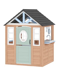 AIYAPLAY Wooden Playhouse for Kids, Wendy House with Pet Door, Play Kitchen, Half Door and Windows for Indoor Outdoor, Ages 2+
