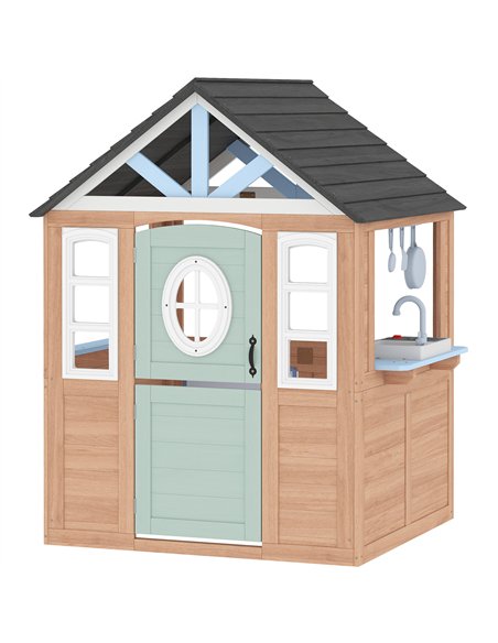 AIYAPLAY Wooden Playhouse for Kids, Wendy House with Pet Door, Play Kitchen, Half Door and Windows for Indoor Outdoor, Ages 2+ - pic 203129 | FastDaddyshop