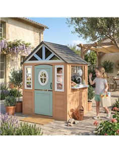 AIYAPLAY Wooden Playhouse for Kids, Wendy House with Pet Door, Play Kitchen, Half Door and Windows for Indoor Outdoor, Ages 2+ 2