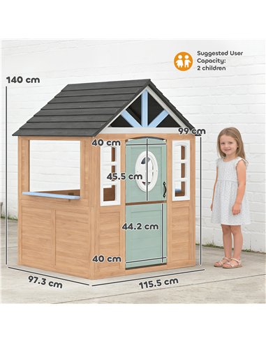 AIYAPLAY Wooden Playhouse for Kids, Wendy House with Pet Door, Play Kitchen, Half Door and Windows for Indoor Outdoor, Ages 2+