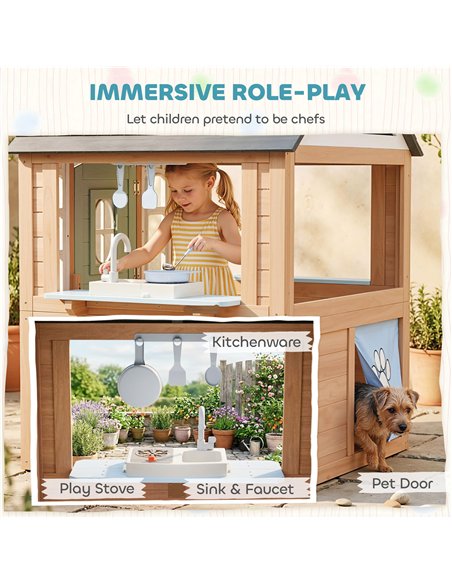 AIYAPLAY Wooden Playhouse for Kids, Wendy House with Pet Door, Play Kitchen, Half Door and Windows for Indoor Outdoor, Ages 2+ - pic 203132 | FastDaddyshop