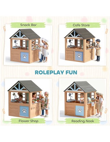 AIYAPLAY Wooden Playhouse for Kids, Wendy House with Pet Door, Play Kitchen, Half Door and Windows for Indoor Outdoor, Ages 2+