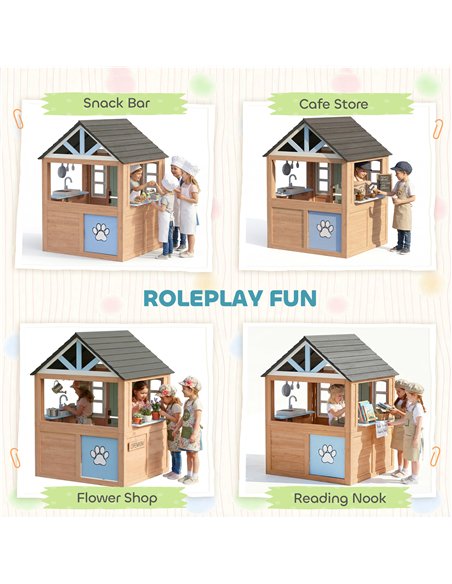 AIYAPLAY Wooden Playhouse for Kids, Wendy House with Pet Door, Play Kitchen, Half Door and Windows for Indoor Outdoor, Ages 2+ - pic 203134 | FastDaddyshop